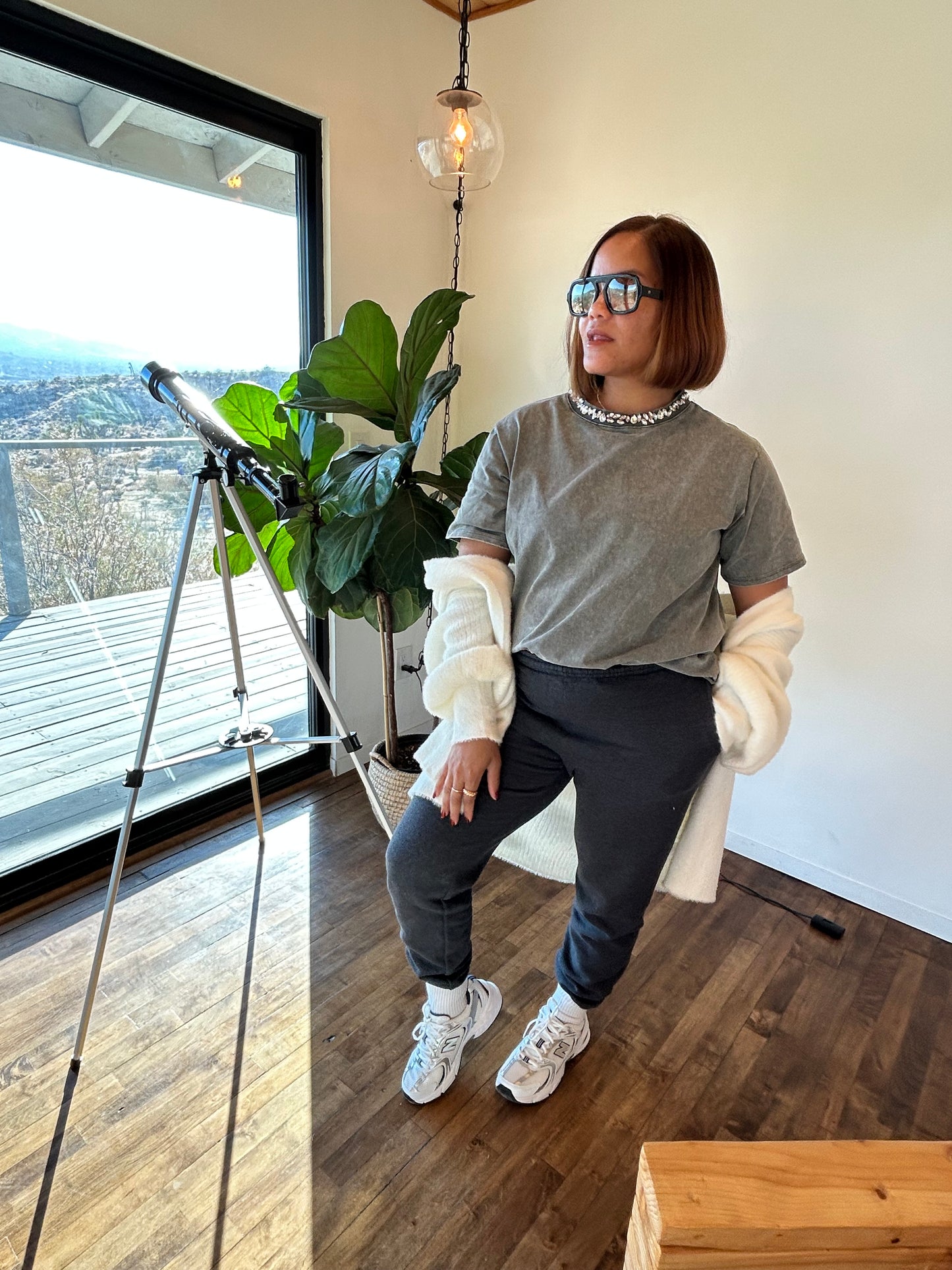 Rhinestone Embellished Neck T-Shirt