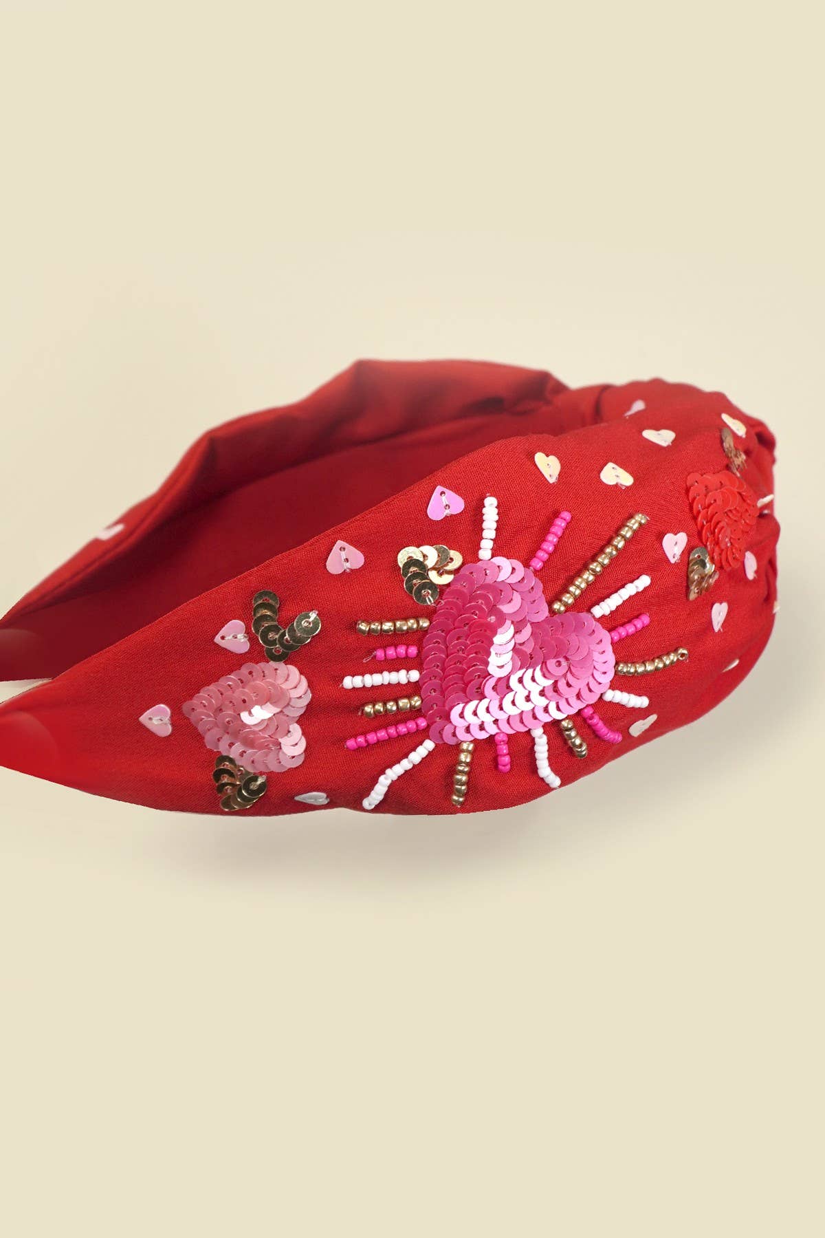 VALENTINE HEART SEED BEADED HEADBAND HAIR BAND |